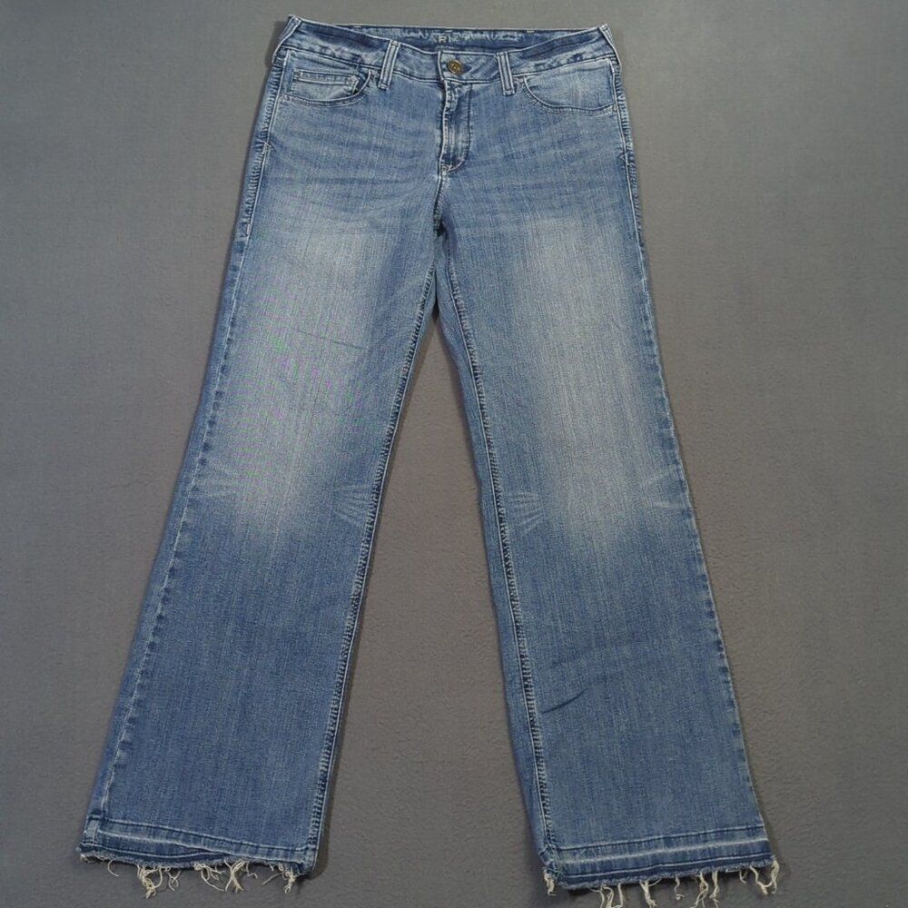Ariat Jeans Women's 32R Blue Trouser Mid Rise Stretch Whitney Wide Leg Fray Hem